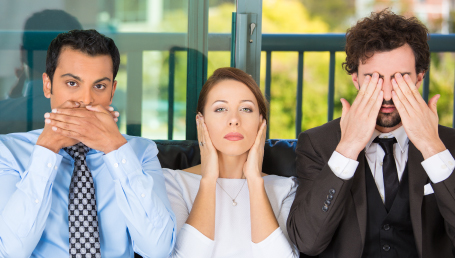 3 people covering their mouth, ears and eyes